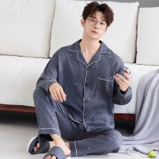 批发云朵棉<b class='q'>男</b>士睡衣春秋季印花休闲青年家居服