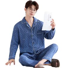 批发云朵棉<b class='q'>男</b>士睡衣春秋季印花休闲青年家居服