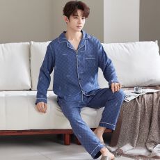 批发云朵棉<b class='q'>男</b>士睡衣春秋季印花休闲青年家居服