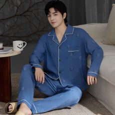 批发云朵棉<b class='q'>男</b>士睡衣春秋季印花休闲青年家居服