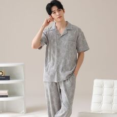 批发纯棉睡衣<b class='q'>男</b>士夏季短袖2026年新款<b class='q'>男</b>生休闲凉感短袖家居服两件套装