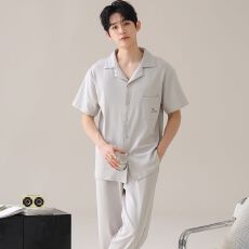 批发纯棉睡衣<b class='q'>男</b>士夏季短袖2026年新款<b class='q'>男</b>生休闲凉感短袖家居服两件套装