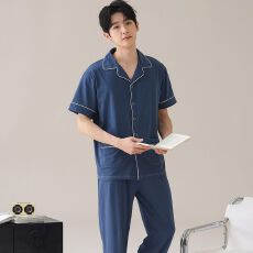 批发纯棉睡衣<b class='q'>男</b>士夏季短袖2026年新款<b class='q'>男</b>生休闲凉感短袖家居服两件套装