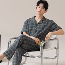 批发纯棉睡衣<b class='q'>男</b>士夏季短袖2026年新款<b class='q'>男</b>生休闲凉感短袖家居服两件套装