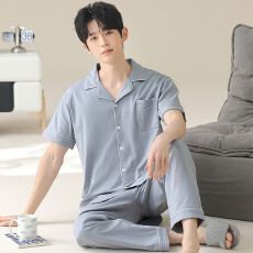 批发小红书抖音直播爆款<b class='q'>男</b>士夏新款纯棉睡衣青少年短袖长裤家居服套装