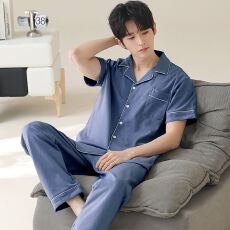 批发小红书抖音直播爆款<b class='q'>男</b>士夏新款纯棉睡衣青少年短袖长裤家居服套装