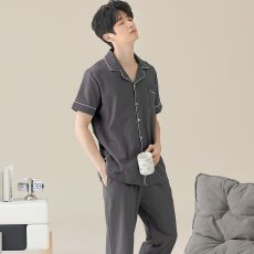 批发小红书抖音直播爆款<b class='q'>男</b>士夏新款纯棉睡衣青少年短袖长裤家居服套装