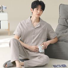 批发小红书抖音直播爆款<b class='q'>男</b>士夏新款纯棉睡衣青少年短袖长裤家居服套装