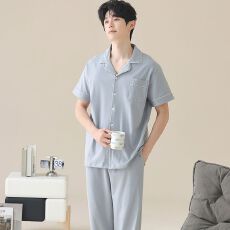 批发小红书抖音直播爆款<b class='q'>男</b>士夏新款纯棉睡衣青少年短袖长裤家居服套装