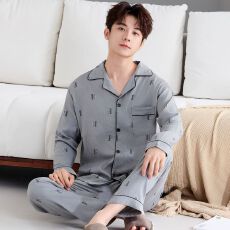 批发(实拍)男士云朵棉英文休闲宽松长袖长裤睡衣家居服套装
