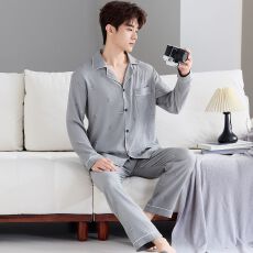 批发(实拍)男士云朵棉英文休闲宽松长袖长裤睡衣家居服套装