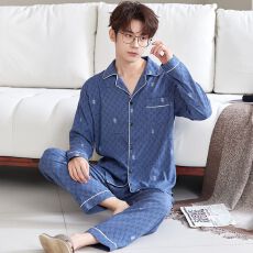 批发实拍)男士云朵棉满印休闲宽松长袖长裤睡衣家居服套装