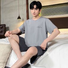批发夏季新款男士<b class='q'>睡衣</b><b class='q'>莫代尔</b>短袖短裤两件套休闲简约可外穿薄款居家服