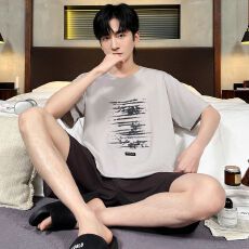 批发夏季新款男士<b class='q'>睡衣</b><b class='q'>莫代尔</b>短袖短裤两件套休闲简约可外穿薄款居家服
