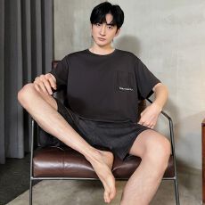 批发夏季新款男士<b class='q'>睡衣</b><b class='q'>莫代尔</b>短袖短裤两件套休闲简约可外穿薄款居家服