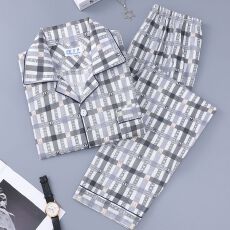 批发夏季<b class='q'>男士</b>有排门跑量款短袖长裤中青年薄款睡衣男家居服