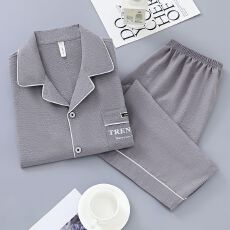 批发男士睡衣新款夏季云朵棉短袖短裤宽松开衫休闲大码青年家居服套装