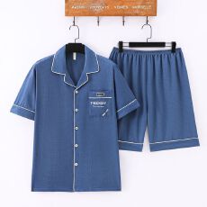 批发男士睡衣新款夏季云朵棉短袖短裤宽松开衫休闲大码青年家居服套装