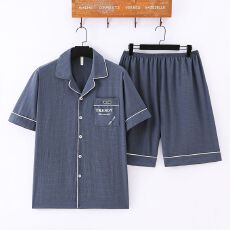 批发男士睡衣新款夏季云朵棉短袖短裤宽松开衫休闲大码青年家居服套装