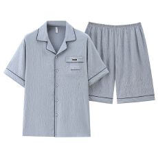 批发男士睡衣新款夏季云朵棉短袖短裤宽松开衫休闲大码青年家居服套装