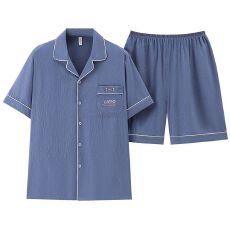 批发男士睡衣新款夏季云朵棉短袖短裤宽松开衫休闲大码青年家居服套装