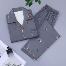 批发夏季<b class='q'>男士</b>睡衣短袖长裤120克仿棉拉架夏天爸爸开衫家居服套