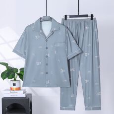 批发夏季<b class='q'>男士</b>睡衣短袖长裤120克仿棉拉架夏天爸爸开衫家居服套