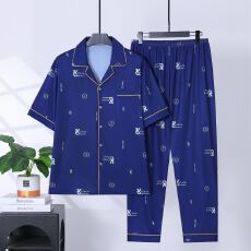 批发夏季<b class='q'>男士</b>睡衣短袖长裤120克仿棉拉架夏天爸爸开衫家居服套