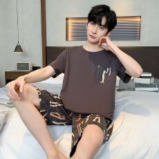 批发短袖短裤<b class='q'>睡衣</b>男直播套装纯棉家居服长裤休闲夏季套头全棉网红薄款