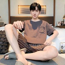 批发短袖短裤<b class='q'>睡衣</b>男直播套装纯棉家居服夏天休闲夏季套头<b class='q'>全棉</b>网红薄款