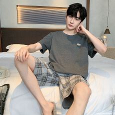 批发短袖短裤<b class='q'>睡衣</b>男直播套装纯棉家居服夏天休闲夏季套头<b class='q'>全棉</b>网红薄款