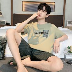 批发短袖短裤<b class='q'>睡衣</b>男直播套装纯棉家居服夏天休闲夏季套头<b class='q'>全棉</b>网红薄款