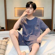 批发短袖短裤<b class='q'>睡衣</b>男直播套装纯棉家居服长裤休闲夏季套头全棉网红薄款