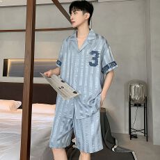 批发夏季睡衣男士天丝爽棉提花短袖短裤休闲舒适夏天外穿家居服