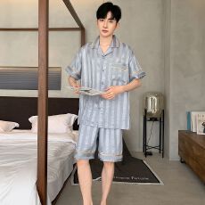 批发夏季睡衣男士天丝爽棉提花短袖短裤休闲舒适夏天外穿家居服