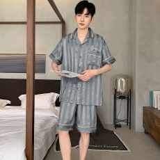 批发夏季睡衣男士天丝爽棉提花短袖短裤休闲舒适夏天外穿家居服
