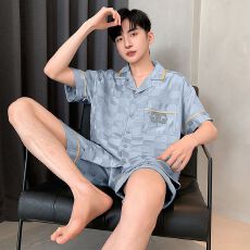批发夏季睡衣男士天丝爽棉提花短袖短裤休闲舒适夏天外穿家居服