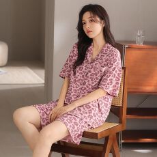 批发夏季云朵棉开衫翻领<b class='q'>女</b>士睡衣简约休闲宽松舒透气适家居服两件套