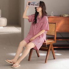 批发夏季云朵棉开衫翻领<b class='q'>女</b>士睡衣简约休闲宽松舒透气适家居服两件套