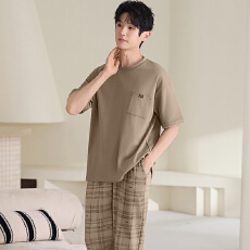 批发<b class='q'>睡衣</b>男士夏季短袖长裤60棉40纤维<b class='q'>大码</b>款式套头圆领套装L-4XL