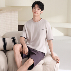 批发夏季新款60棉40纤维男士<b class='q'>睡衣</b>短袖短裤简约款式<b class='q'>大码</b>青年套装