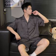 批发冰雪丝睡衣男士冰丝夏季短袖短裤加肥<b class='q'>加大</b>码2026新款真丝绸家居服