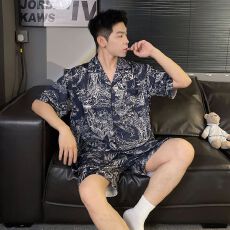 批发冰雪丝睡衣男士冰丝夏季短袖短裤加肥<b class='q'>加大</b>码2026新款真丝绸家居服