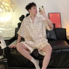 批发冰雪丝睡衣男士冰丝夏季短袖短裤加肥<b class='q'>加大</b>码2026新款真丝绸家居服