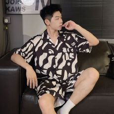批发冰雪丝睡衣男士冰丝夏季短袖短裤加肥<b class='q'>加大</b>码2026新款真丝绸家居服