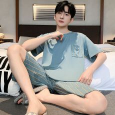 批发夏季莫代尔男士<b class='q'>睡衣</b><b class='q'>短袖</b>短裤圆领套头加大码家居服套装