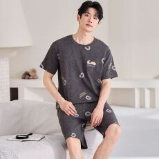 批发100%纯棉男士夏季短袖<b class='q'>短裤</b>圆领加<b class='q'>大码</b>可外穿家居服套装