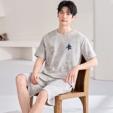 批发100%纯棉男士夏季短袖<b class='q'>短裤</b>圆领加<b class='q'>大码</b>可外穿家居服套装