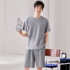 批发100%纯棉男士夏季短袖<b class='q'>短裤</b>圆领加<b class='q'>大码</b>可外穿家居服套装