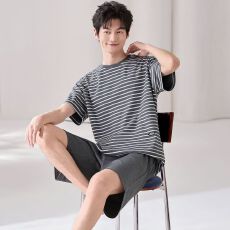 批发100%纯棉男士夏季短袖<b class='q'>短裤</b>圆领加<b class='q'>大码</b>可外穿家居服套装